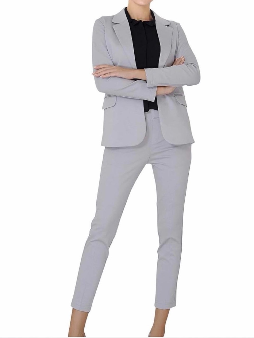 Marycrafts Women's Work Business Blazer Pant Suit Set - Silver Grey - Size 20